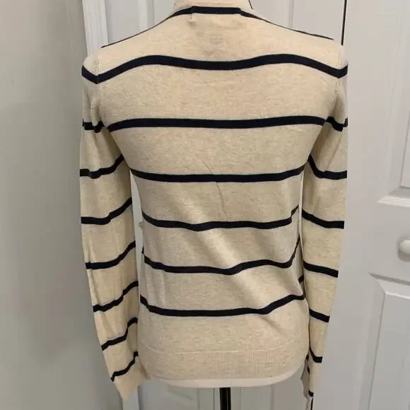 Flying Tomato oatmeal with navy stripes and lace details long sleeve cardigan M - Picture 5 of 7